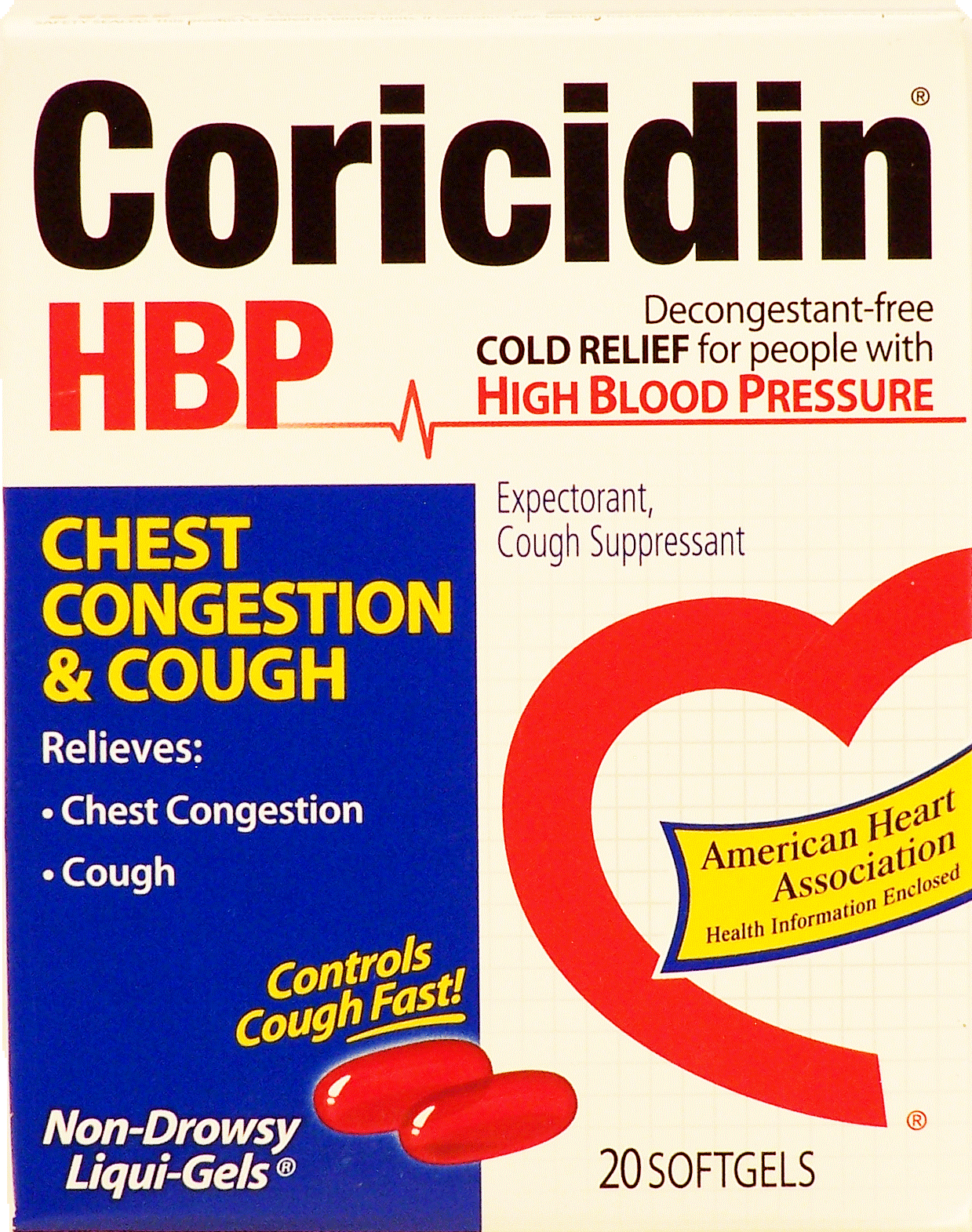 Coricidin&nbsp;&nbsp;relieves chest congestion and cough, non-drowsy liqui-gels for people with high blood pressure Full-Size Picture